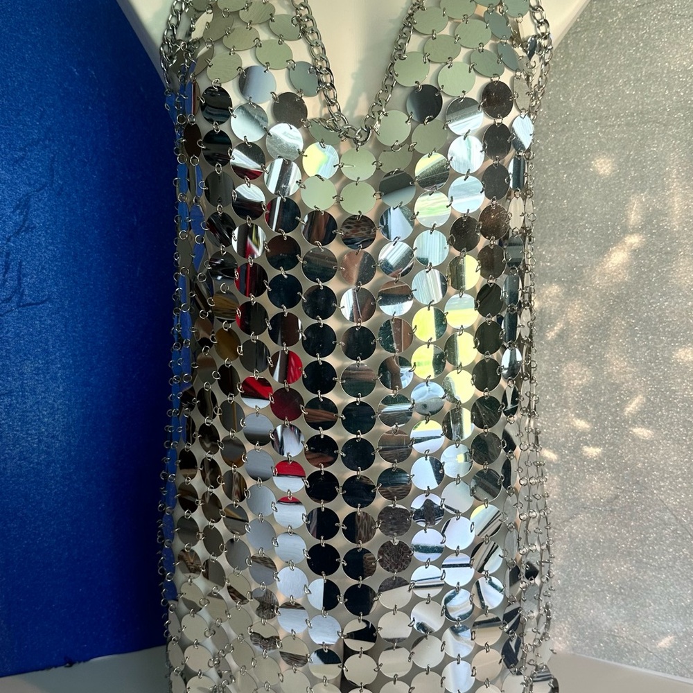Amazon Silver Sequin Sheath Dress Plunge Neckline